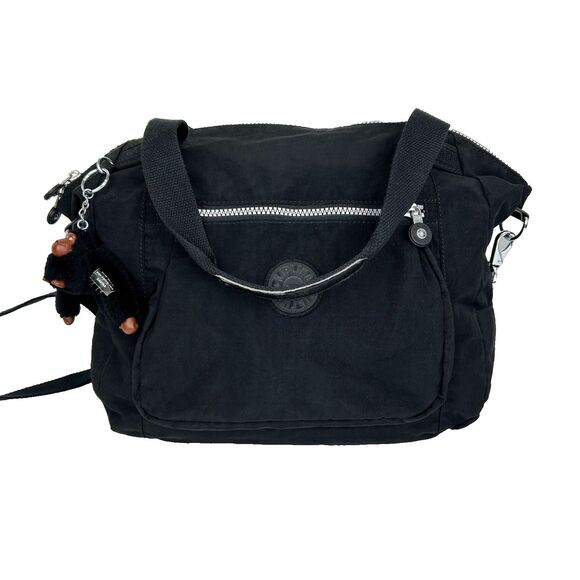 Kipling Black Nylon Double Handle Bag Adjustable Crossbody Strap w/ Monkey Charm - Picture 1 of 16